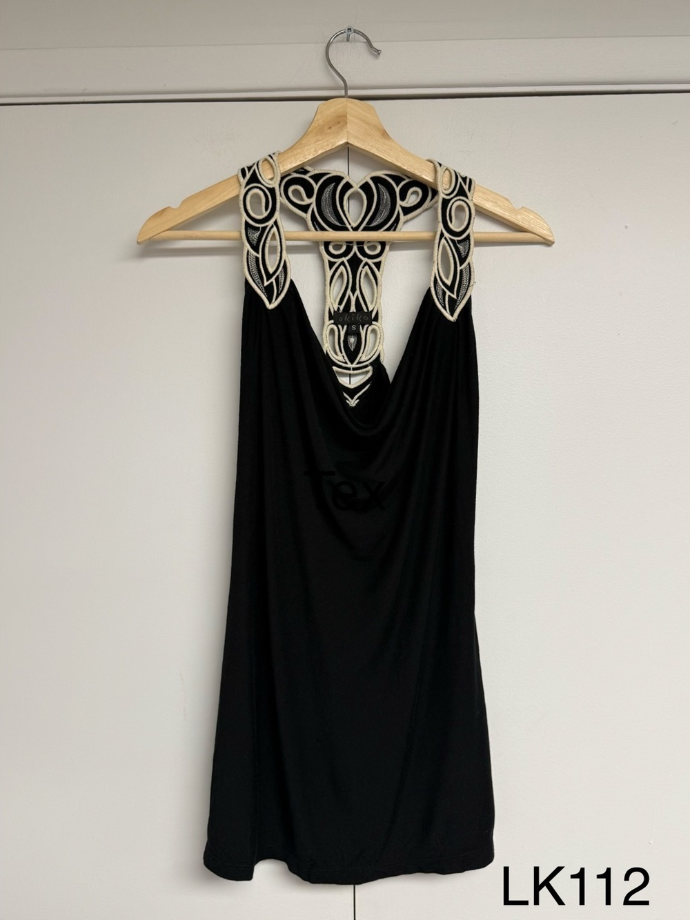 Akiko Black Embroidered Cutout Racerback Cowl Neck Top S